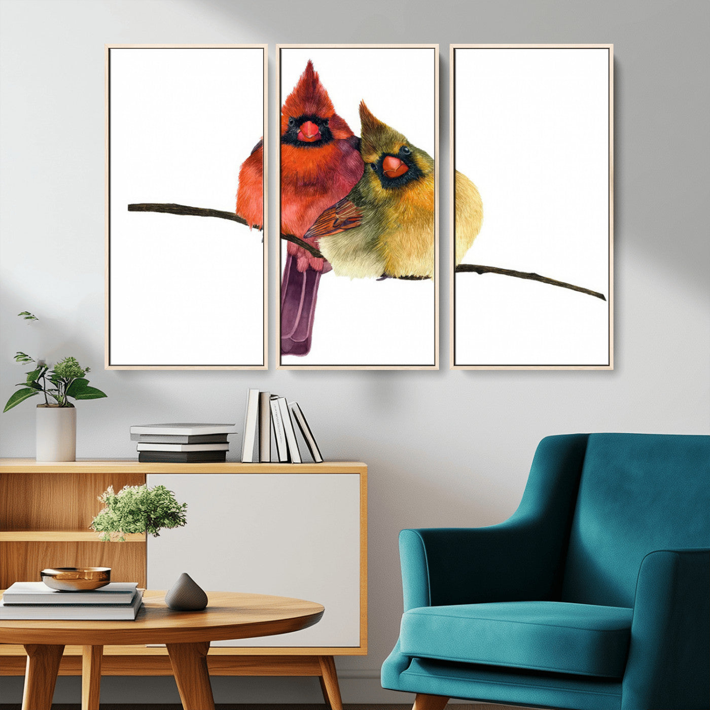 MGV-FC-48X32-3P - Cardinal Bird Canvas Wall Art - Male and Female Cardinal Print - Nature-Inspired Bird Wall Decor for