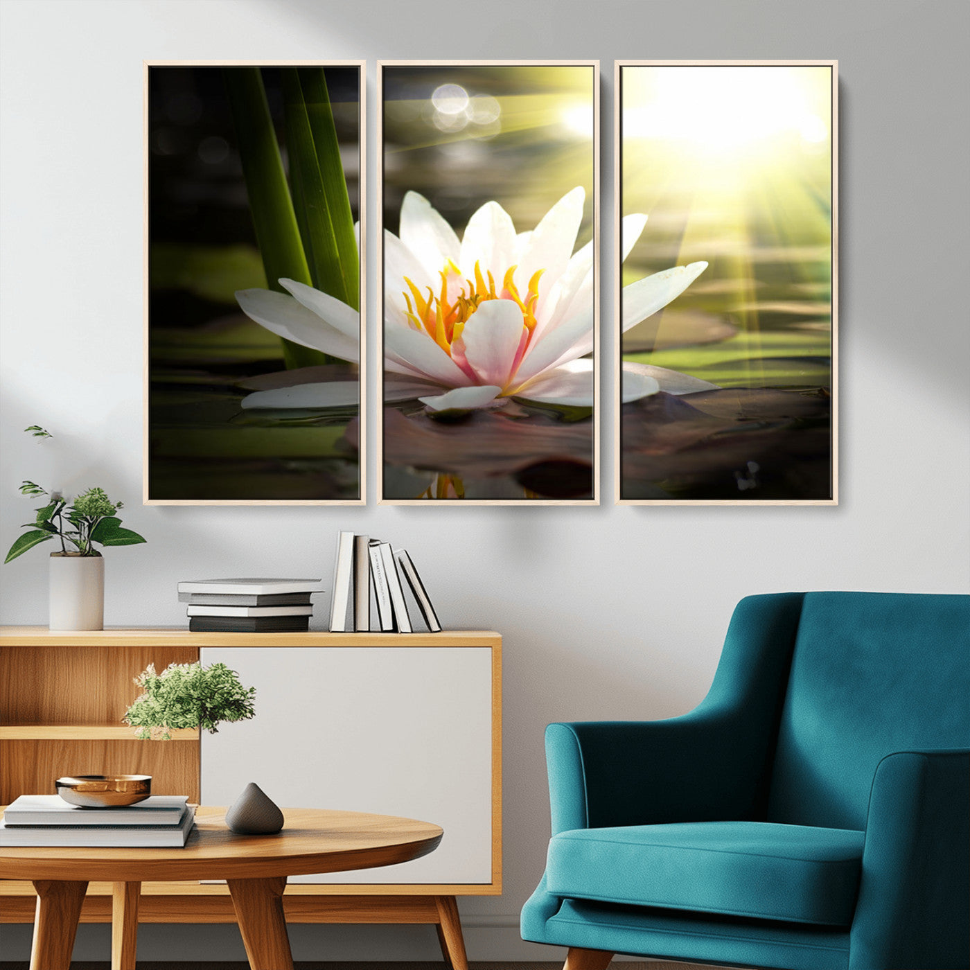 MGV-FC-48X32-3P - Lotus Flower Wall Art Canvas Print, Water Lily Large Wall Art Canvas Print