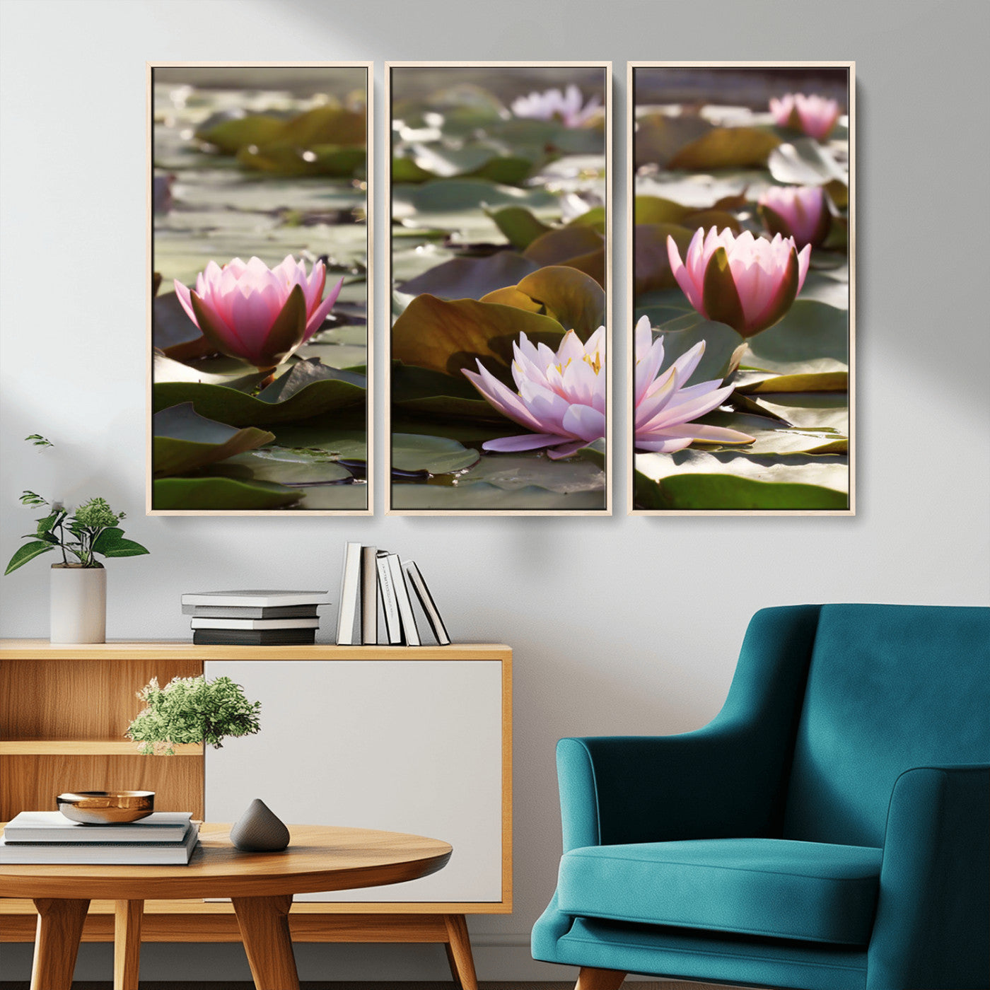 MGV-FC-48X32-3P - Lotus Flower Wall Art Canvas Print, Water Lily Large Wall Art Canvas Print for Yoga Room Decor,