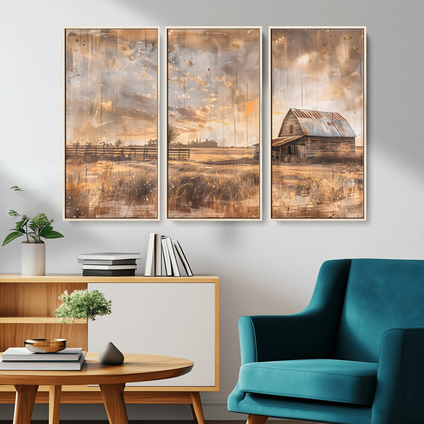 MGV-FC-48X32-3P - Rustic Farmhouse Wall Art Canvas Print | Barn and Field Canvas Print | Vintage Country Landscape