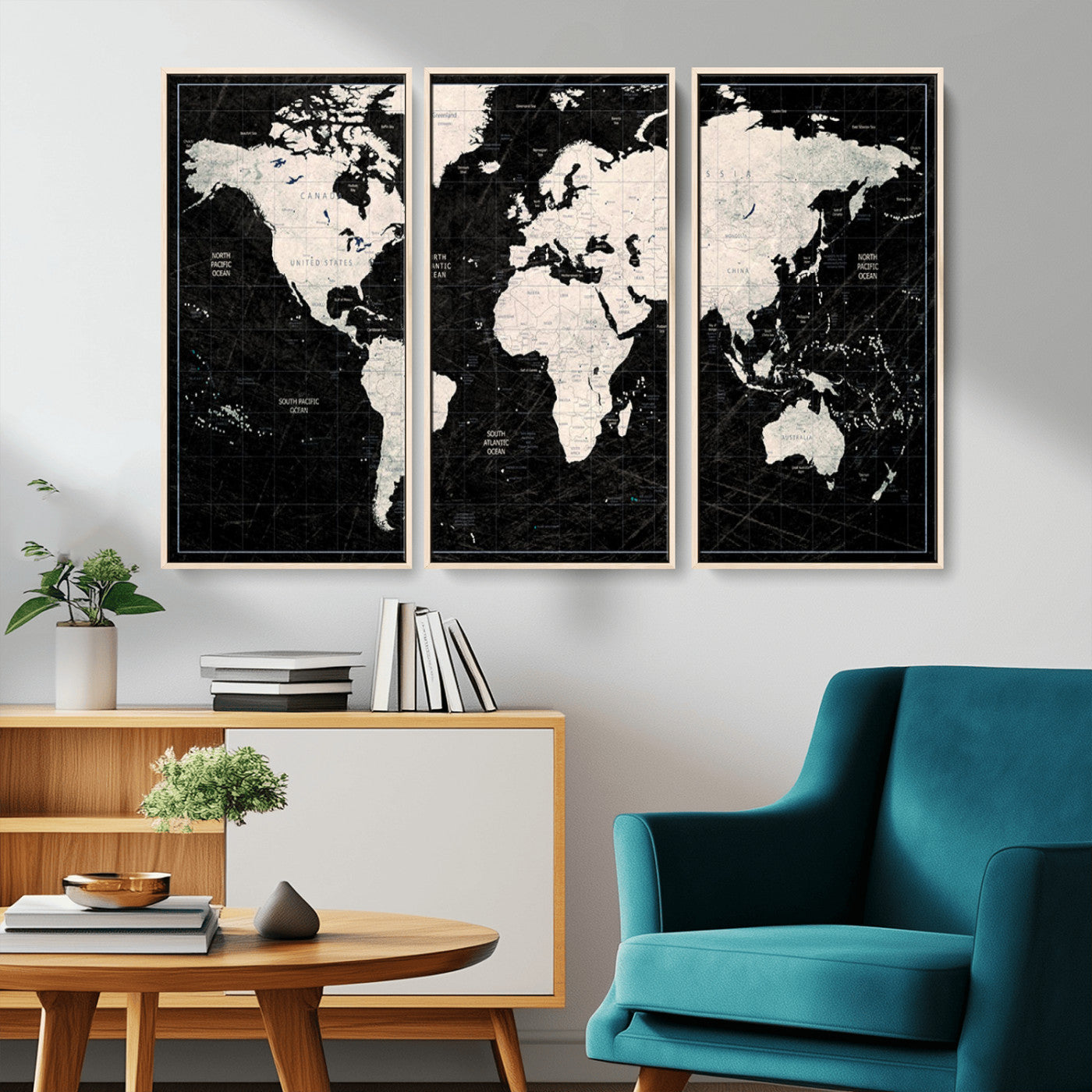 MGV-FC-48X32-3P - Push Pin World Map Canvas Print – Framed Wall Art for Couples to Track Their Travels – Anniversary