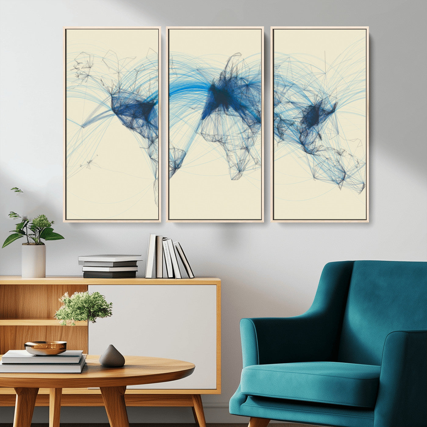 MGV-FC-48X32-3P - Flight Routes Map art Air Traffic Avi World Map with Blue Connections Canvas Wall Art – Modern
