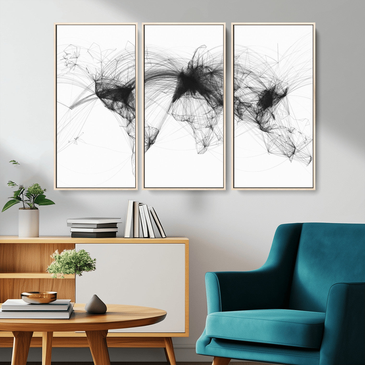 MGV-FC-48X32-3P - Flight Routes Air Traffic Map Canvas Wall Art - Framed - Ready to Hang