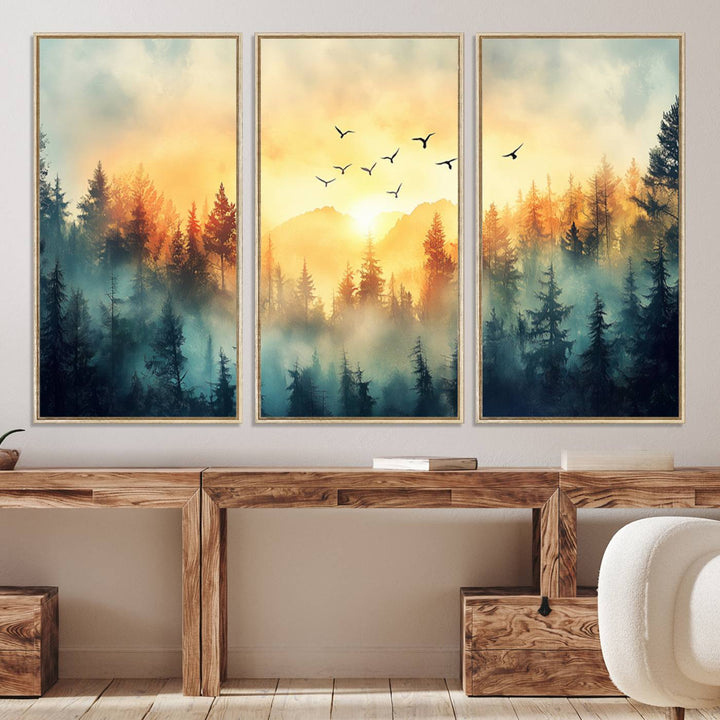FRSABS2-MGV-CV-36X24-Abstract Forest Wall Art Print- Serene Nature Canvas Print with Misty Forest Design for Modern Home or Office Decor