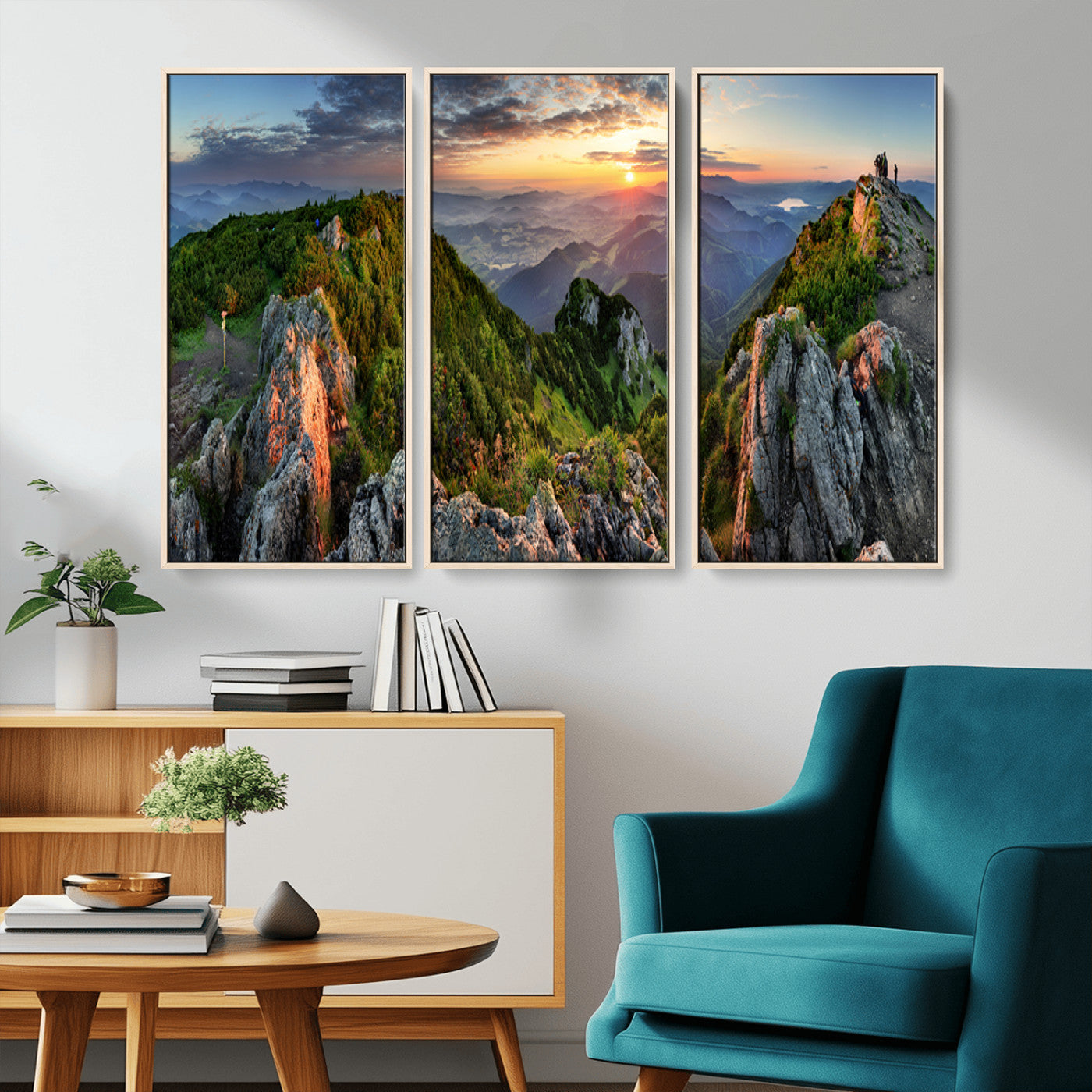 MGV-FC-48X32-3P - Mountain Sunset Panoramic Canvas Print – Scenic Wilderness Landscape, Majestic Summit , Multi-Panel