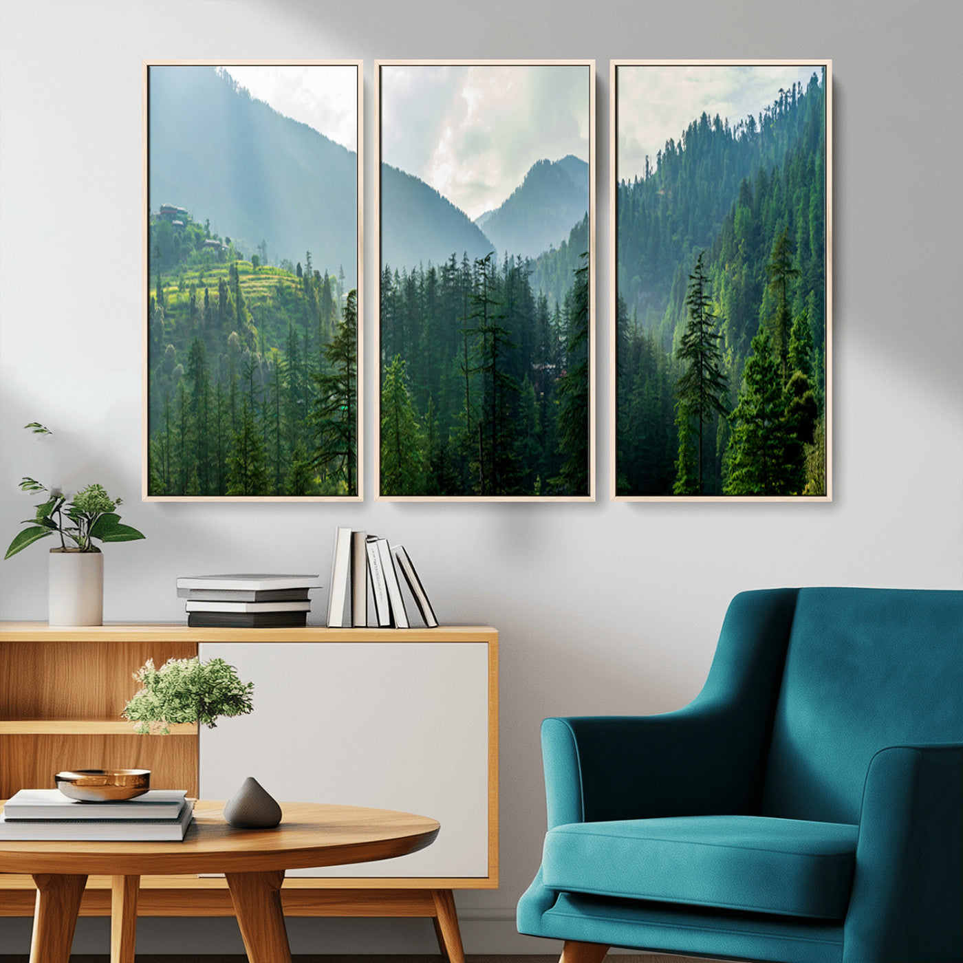 MGV-FC-48X32-3P - Misty Forest Mountain Canvas Print – Serene Nature Wall Art, Tranquil Valley
