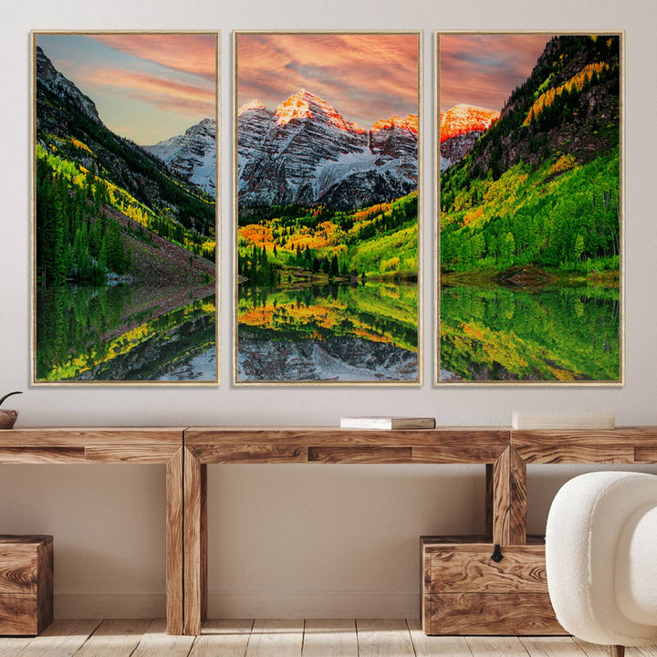 Maroon Bells Lake Wall Art Canvas Print – Majestic Colorado Mountain Landscape, Autumn Reflection, Multi-Panel Framed Artwork for Home, Office Decor