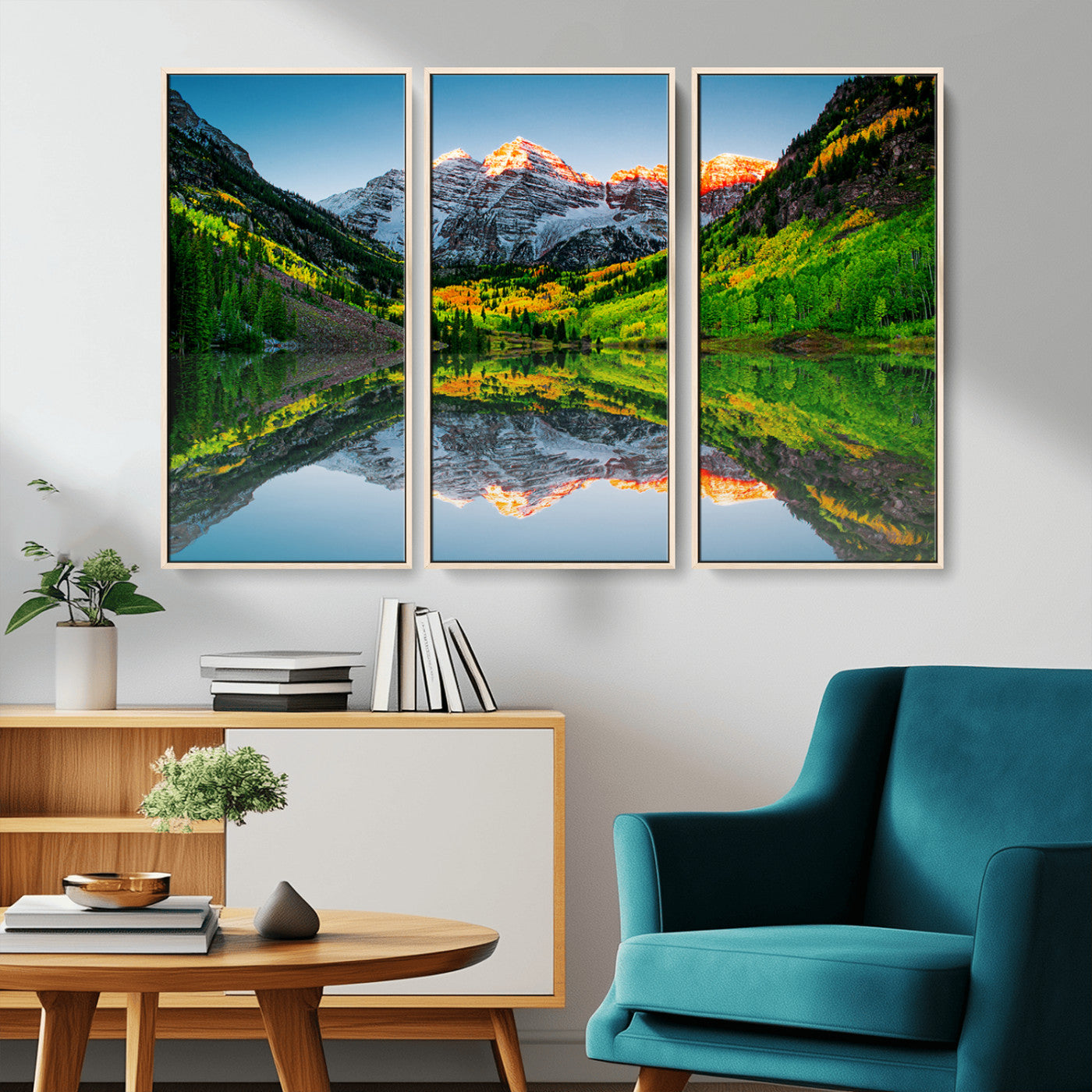 MGV-FC-48X32-3P - Maroon Bells Lake Print Wall Art – Majestic Colorado Mountain Landscape, Autumn Reflection,