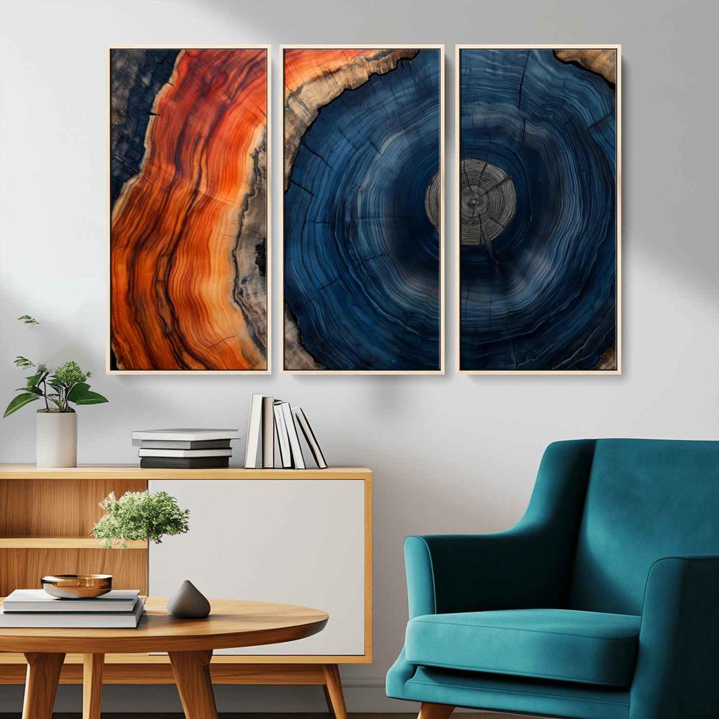 MGV-FC-48X32-3P - Tree Rings Wall Art Canvas Print, Rustic Wood Print, Framed Natural Texture Art Print, Wood Grain