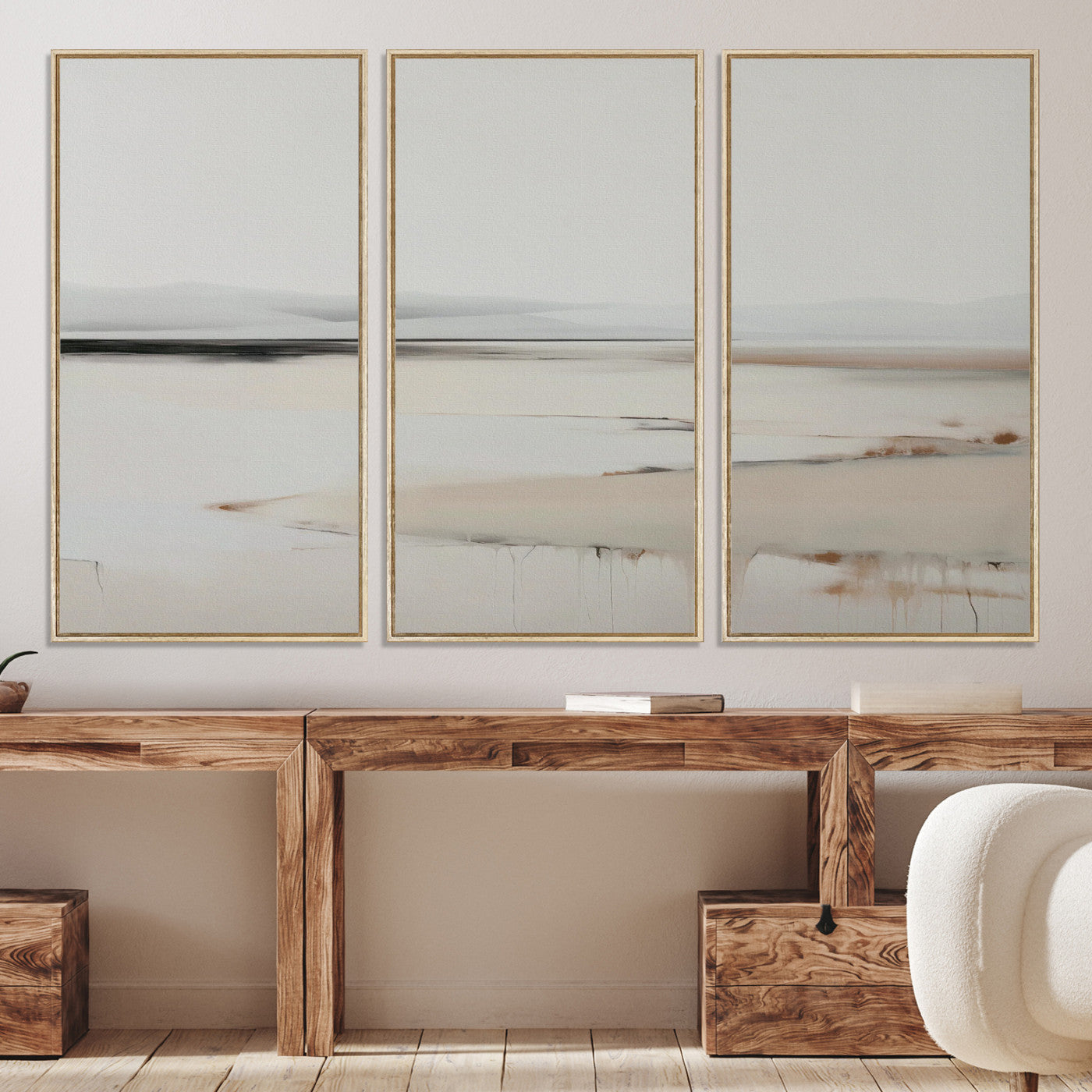 89410095-MGV-CV-36X24-Minimalist Landscape Wall Art Canvas Print, Framed Soft Horizon Art Picture Print, Abstract Seascape Perfect Minimalist Earthy Decor, Framed