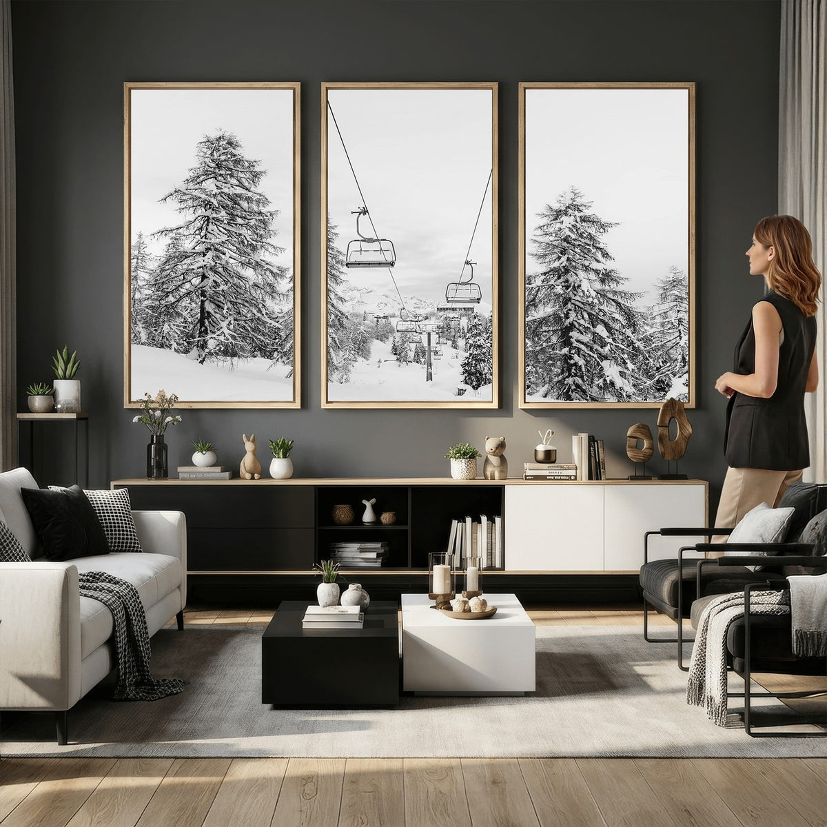 55003599D-MGV-CV-24X16 - Ski Lift Wall Art | Framed Snowy Mountain Canvas Artwork