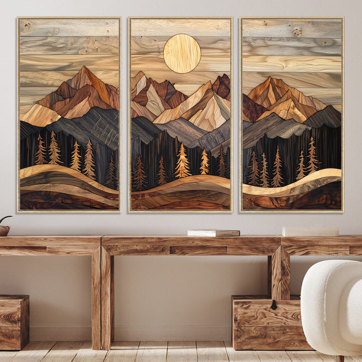 50100230-MGV-CV-36X24-Wood Mountain Wall Art Canvas Print, Framed Boho Wood Art Print, Abstract Woodland Farmhouse Decor