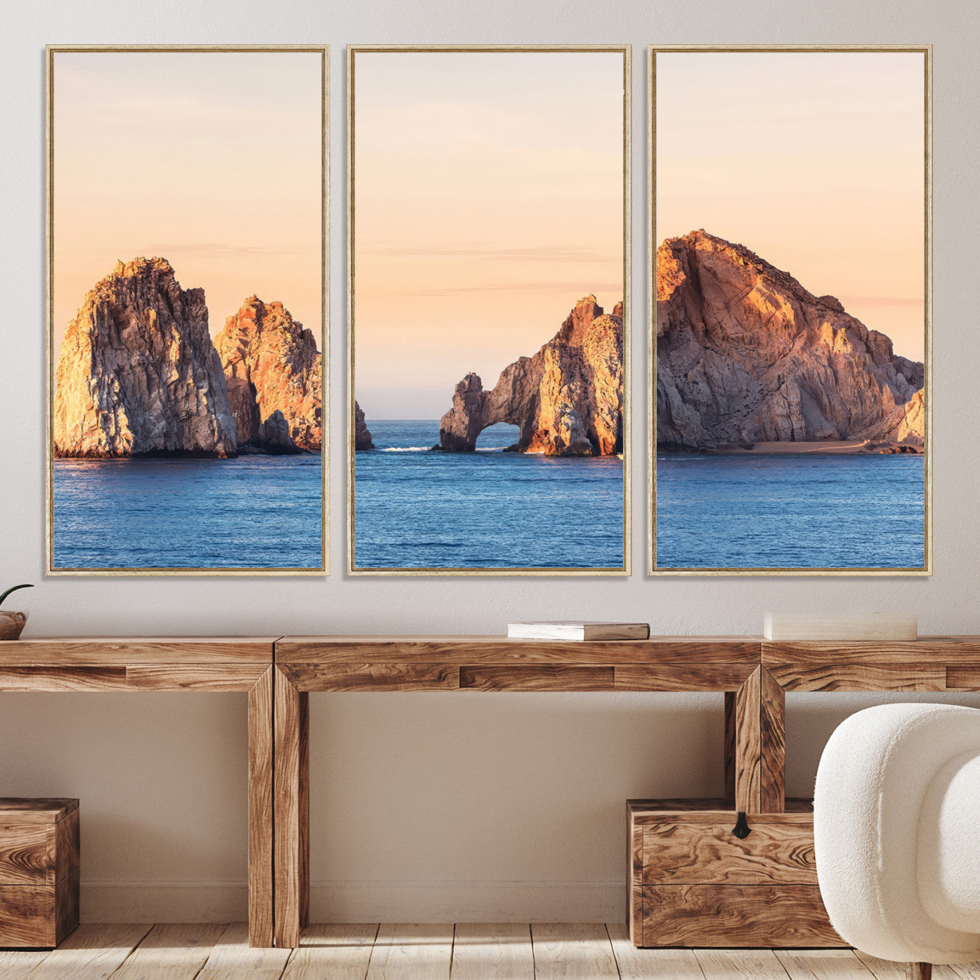 72996116-MGV-CV-36X24-El Arco Wall Art Canvas Print, Framed Cabo Rocks Art Picture Print, Ocean Arch Perfect Golden Coastal Landmark Decor, The Arch Canvas Print