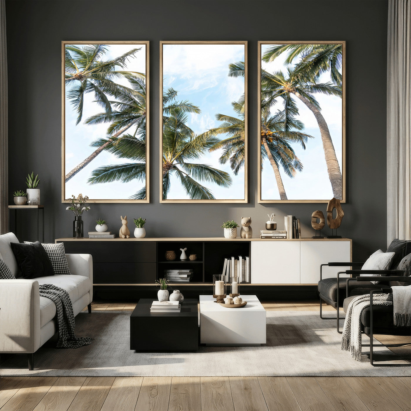 87247012-MGV-CV-36X24 - Tropical Palm Trees Wall Art – Sunlit Leaves & Blue Sky Canvas Print, Island Breeze and Vacation Vibes for Office or Home Decor