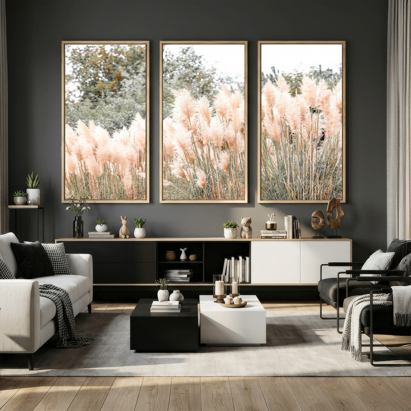 21826392-MGV-CV-36X24 - Pampas Grass Wall Art – Soft Blush Hues and Natural Texture Canvas Print, Serene Outdoors & Botanical Charm for Living Room or Nature Decor