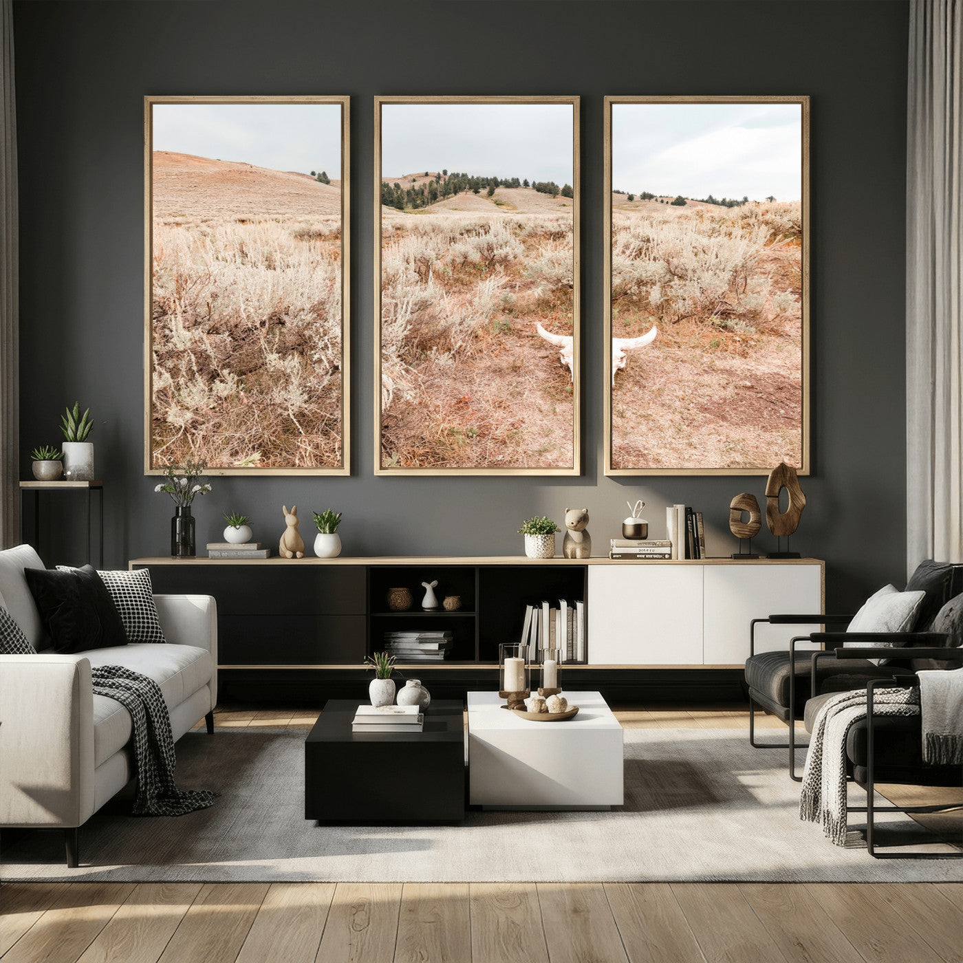 97234735-MGV-CV-36X24 - Desert Skull Wall Art – Arid Landscape & Sagebrush Canvas Print, Rustic Nature and Earth Tones for Living Room or Minimalist Decor