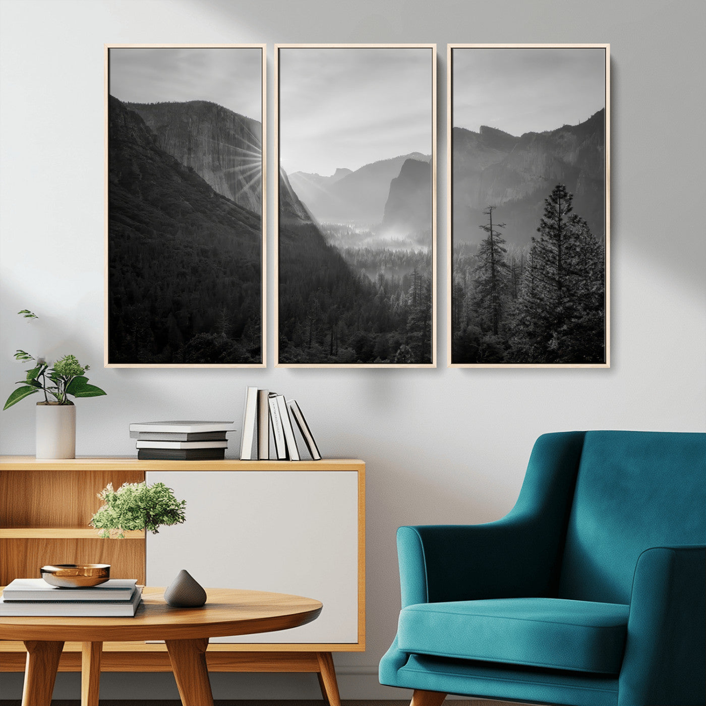 MGV-FC-48X32-3P - Yosemite Valley Wall Art Canvas Print, Framed El Capitan Sunrise Art Picture Print, Misty Mountain Perfect Modern Rustic Decor Artwork