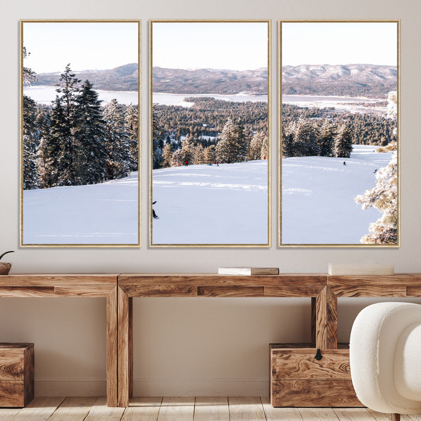 79857868-MGV-CV-36X24-Snowy Mountain Wall Art Canvas Print, Framed Ski Slope Art Picture Print, Winter Forest Perfect Rustic Decor, Framed Ski Slope Canvas