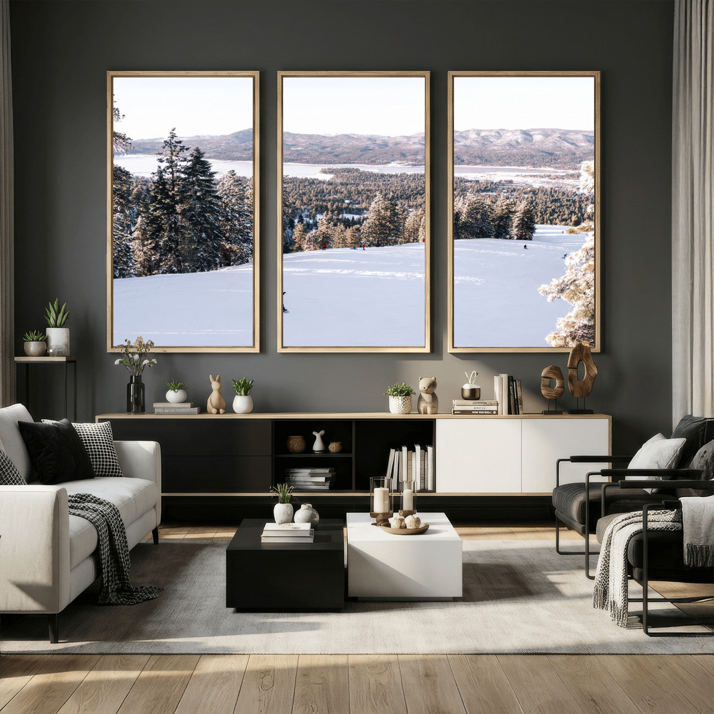 79857868-MGV-CV-36X24 - Snowboarder Wall Art – Winter Slope Canvas Print, Pine Forest, Snow-Covered Mountains, Outdoor Adventure for Living Room or Cabin Decor