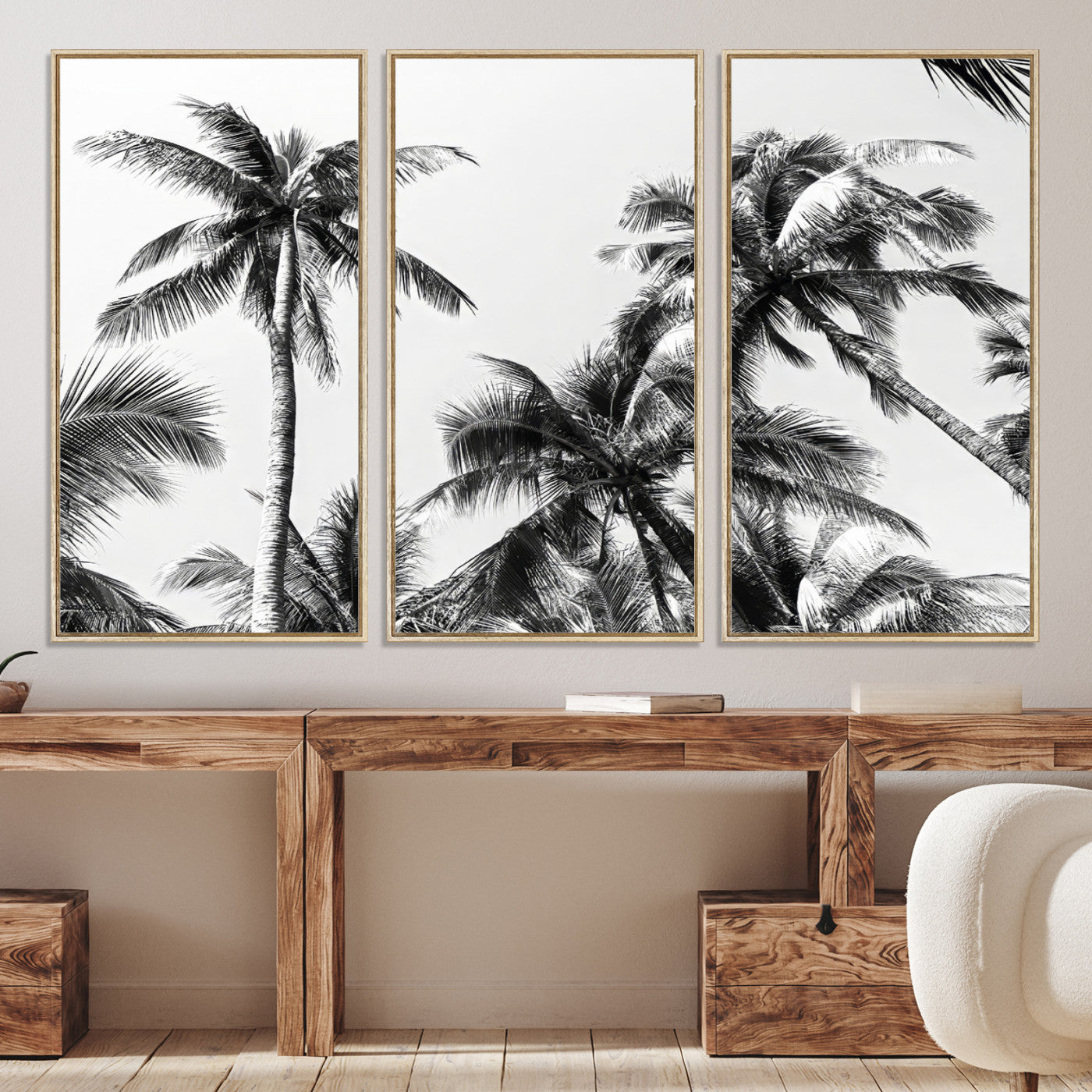 46641801-MGV-CV-40X27-Palm Wall Art Canvas Print, Framed Tropics Art Picture Print, Monochrome Perfect Minimalist Decor