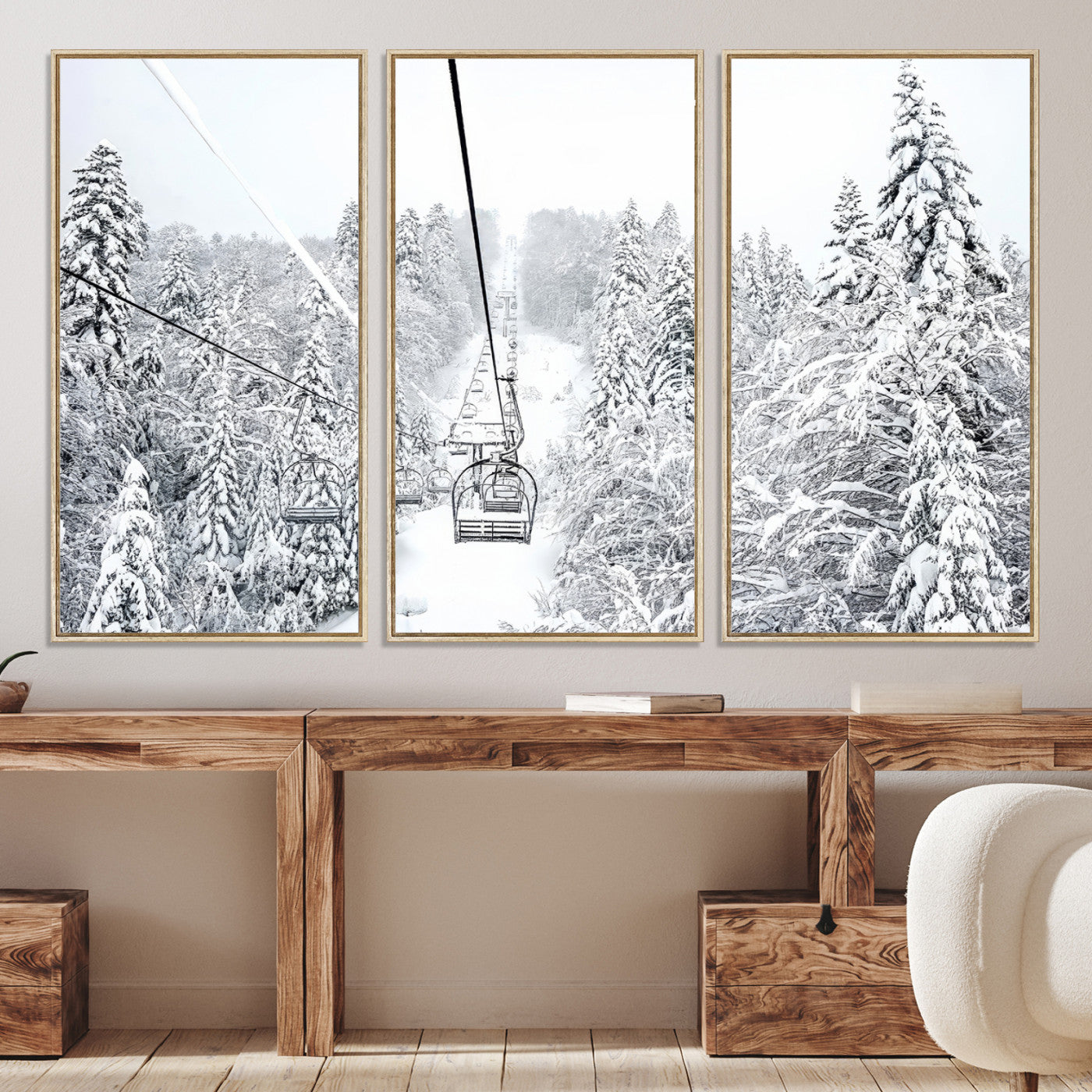 44705668-MGV-CV-36X24-Winter Forest Wall Art Canvas Print, Framed Snowy Forest Art Picture Print, Winter Ski Lift Perfect Scandinavian Minimalist 3/3 Decor