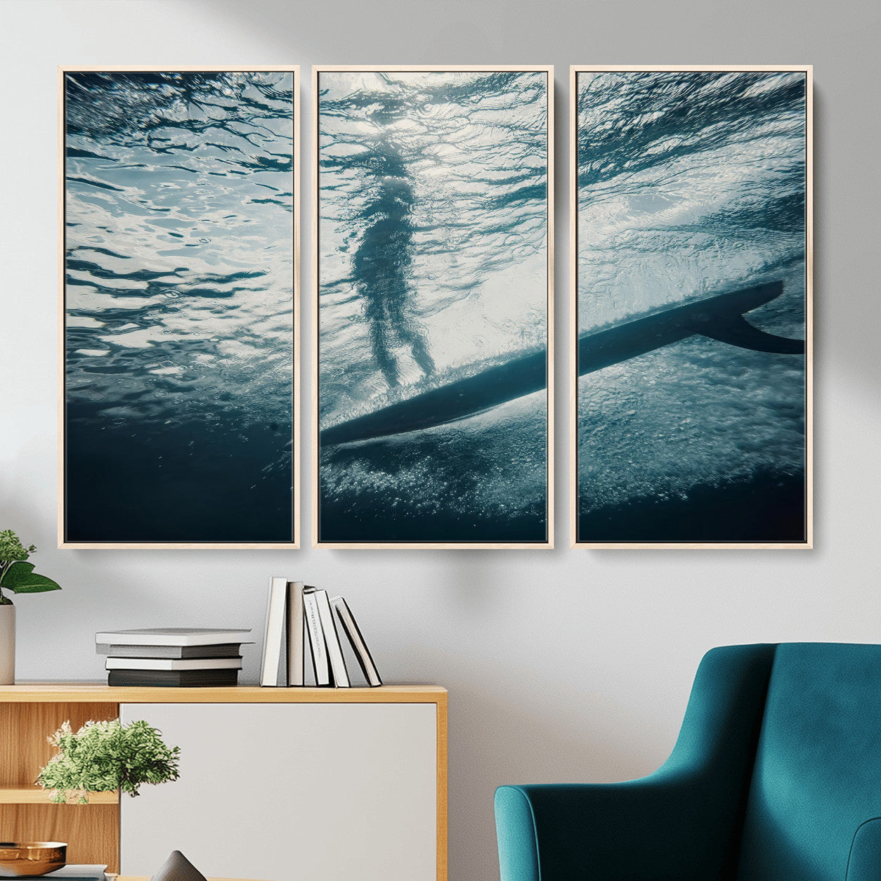 MGV-FC-48X32-3P - Submerged Surf Wall Art Canvas Print, Framed Underwater Perspective Art Picture Print, Ocean Surf Perfect Coastal Adventure Decor Artwork