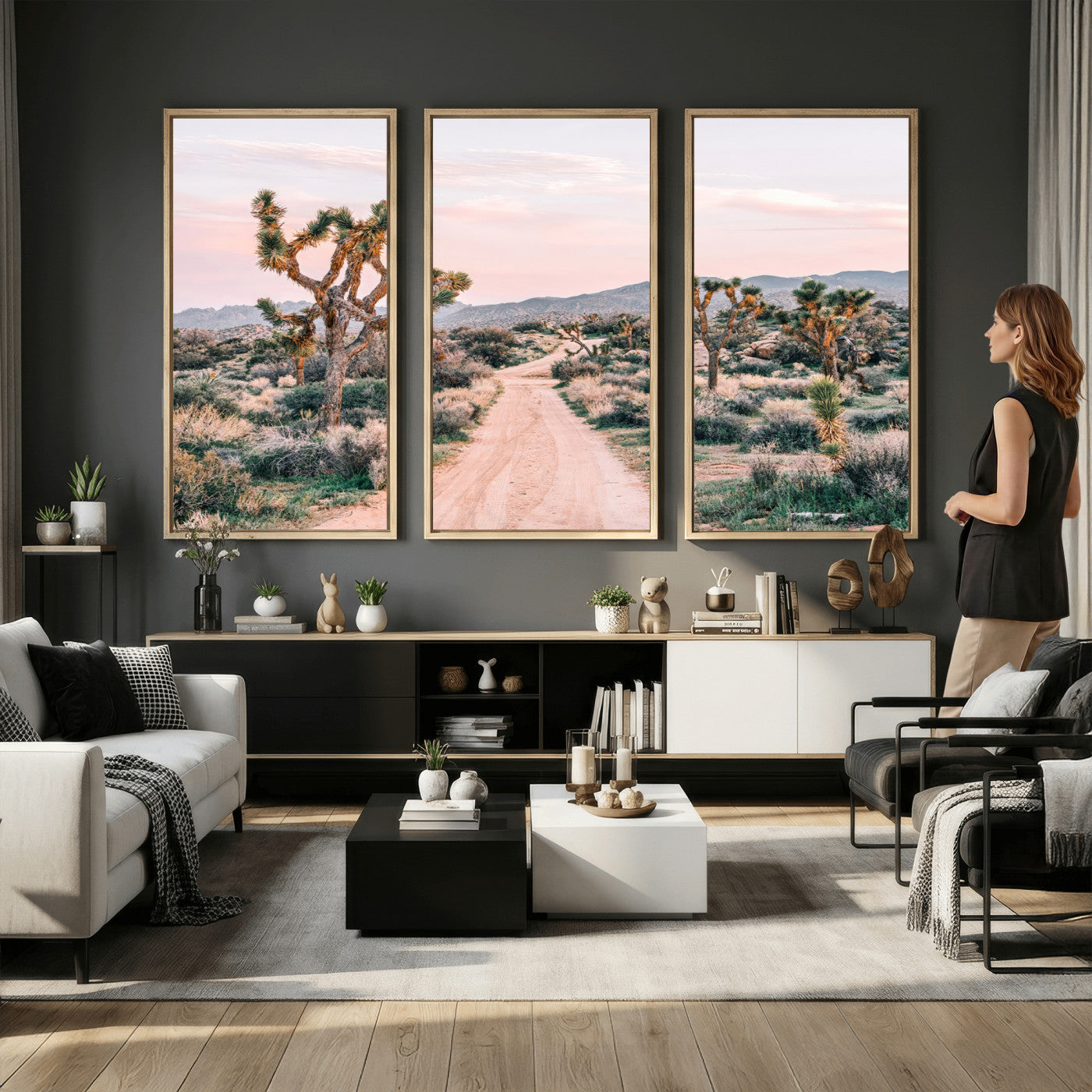 12540952-MGV-CV-36X24 - Desert Trail Wall Art – Canvas Print of Joshua Trees & Sunset Glow, Sandy Path Wilderness, Scenic Nature Escape Decor for Living Room, Office or Bedroom