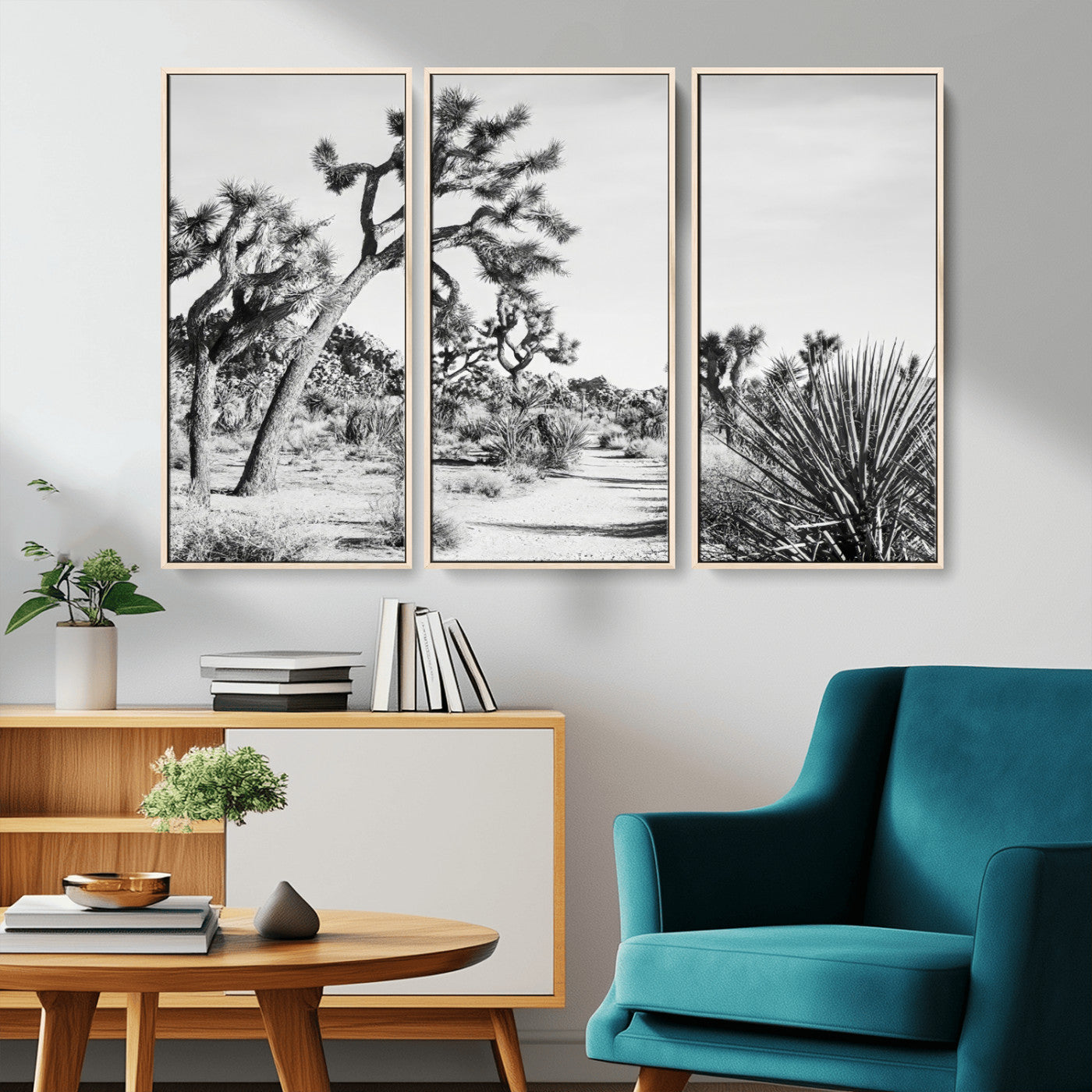 MGV-FC-48X32-3P - Joshua Tree Wall Art Canvas Print, Framed Desert Path Art Picture Print, Monochrome Desert Perfect Minimalist Desert Decor Artwork