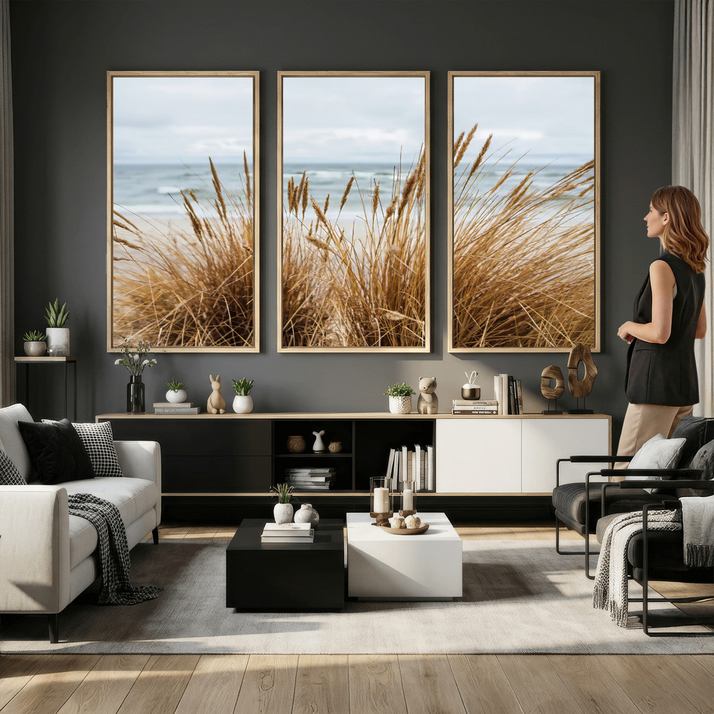 14270839-MGV-CV-36X24 - Beach Grass Wall Art – Canvas Print of Serene Coastal Shore, Peaceful Ocean Vibes, Nature Decor for Guest Room, Office or Living Room
