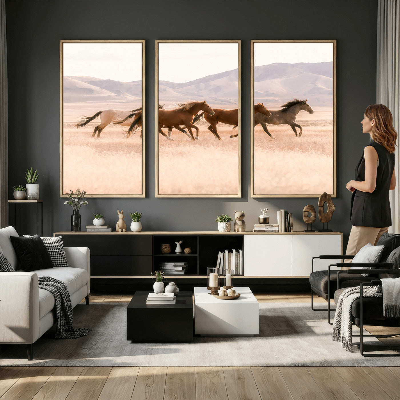 HORSESH-MGV-CV-36X24 - Wild Horses Wall Art – Running Freedom Canvas Print, Graceful Movement, Outdoor Landscape, Nature’s Power and Spirit, Home or Office Decor