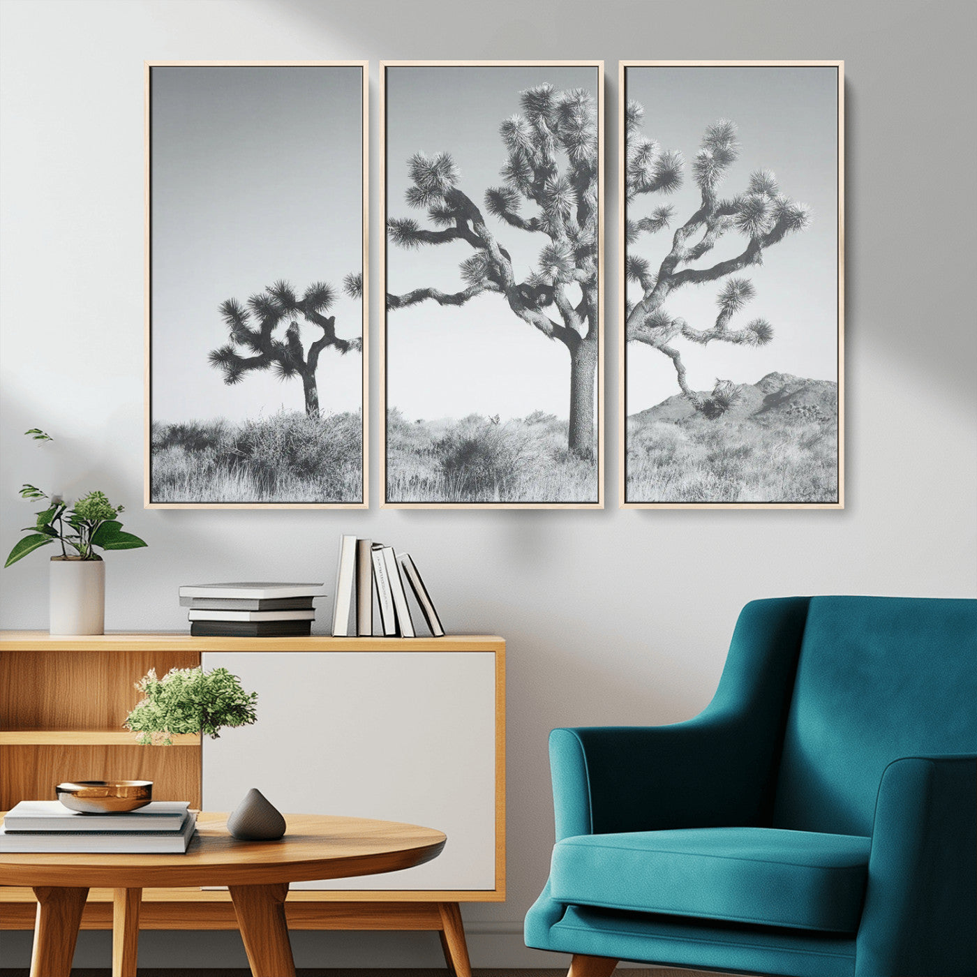MGV-FC-48X32-3P - Joshua Tree Wall Art Canvas Print, Framed Black White Landscape Art Picture Print, Desert Tree Decor Perfect Southwestern Decor Artwork