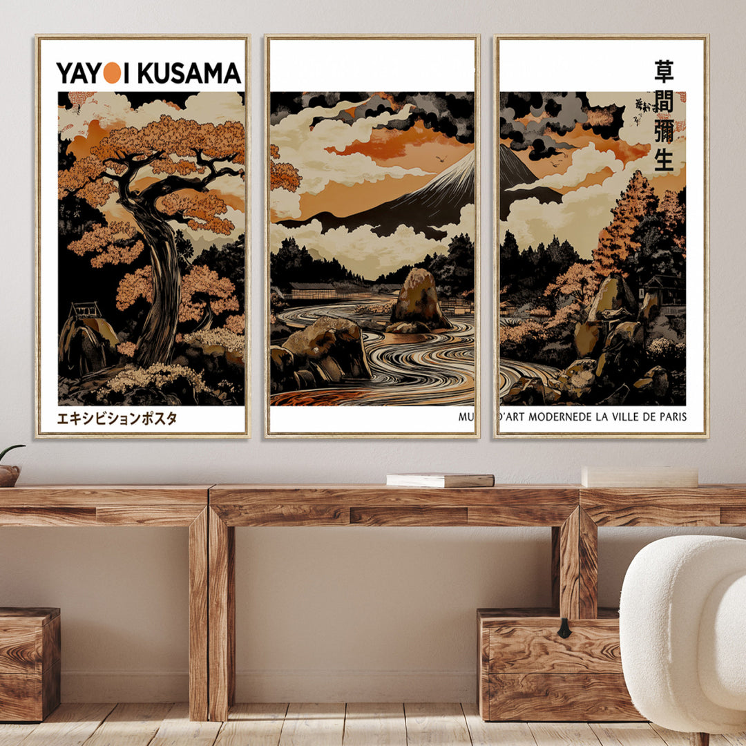 Modern Japanese Wall Art Print Yayoi Kusama Canvas Wall Art Abstract Mount Fuji Canvas Print Japanese Landscape Art Printing