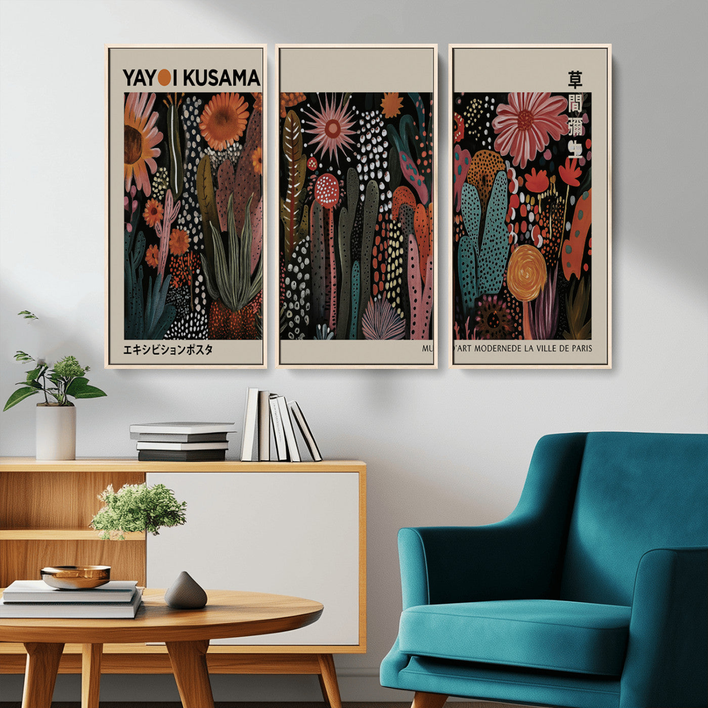 MGV-FC-48X32-3P - Modern Japanese Wall Art Print Yayoi Kusama Canvas Wall Art Abstract Mount Fuji Canvas Print