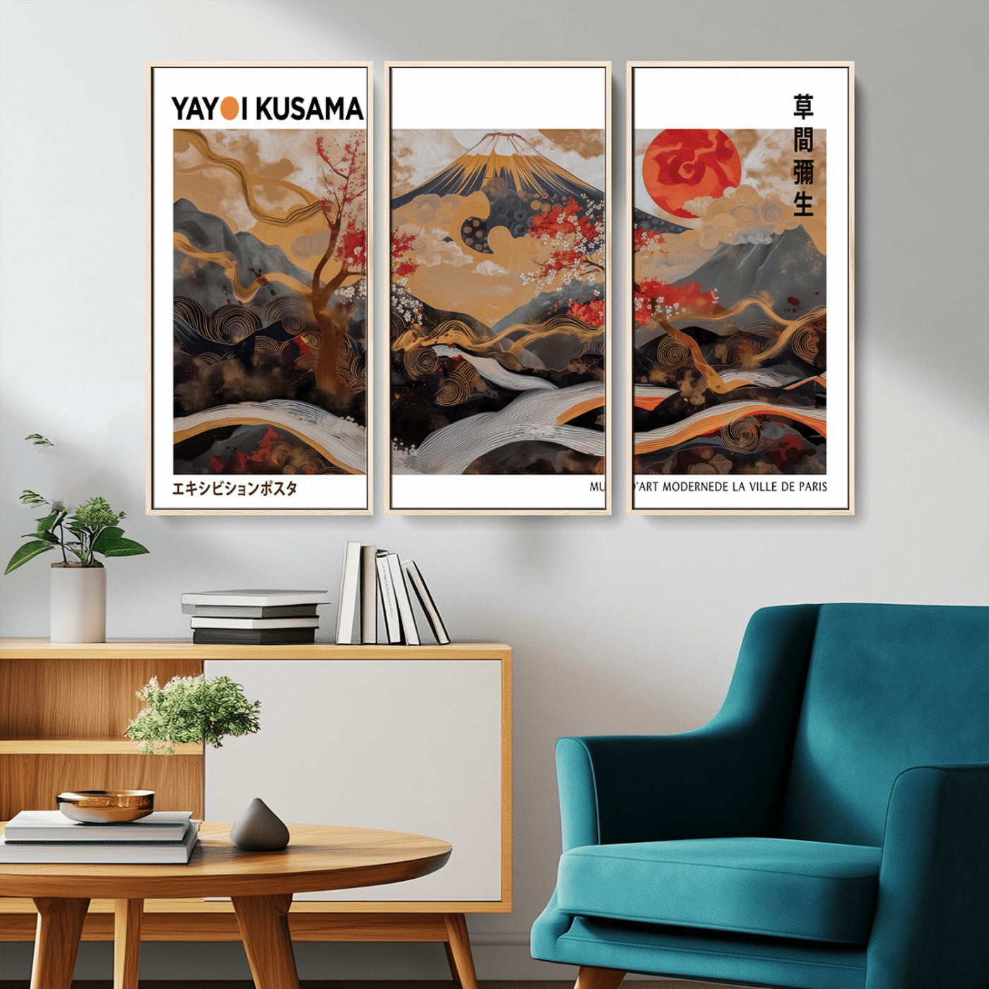 MGV-FC-48X32-3P - Mount Fuji Wall Art Print, Yayoi Kusama Canvas Wall Art, Abstract Mount Fuji Canvas Print, Japanese