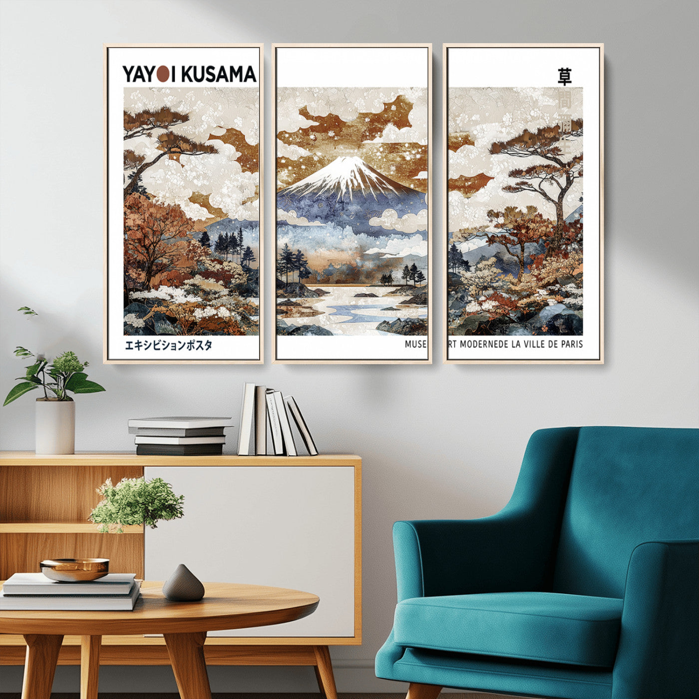 MGV-FC-48X32-3P - Modern Japanese Mount Fuji Canvas Print, Yayoi Kusama Canvas Wall Art, Abstract Mount Fuji Canvas