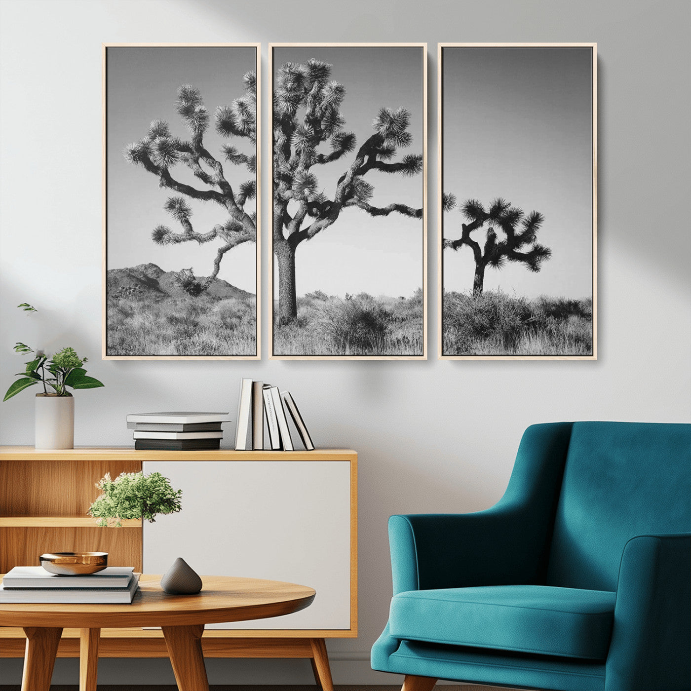 MGV-FC-48X32-3P - Joshua Tree Wall Art Canvas Print, Framed Monochrome Desert Art Picture Print, Minimalist Nature Scene Perfect Southwestern Minimalist Decor Artwork