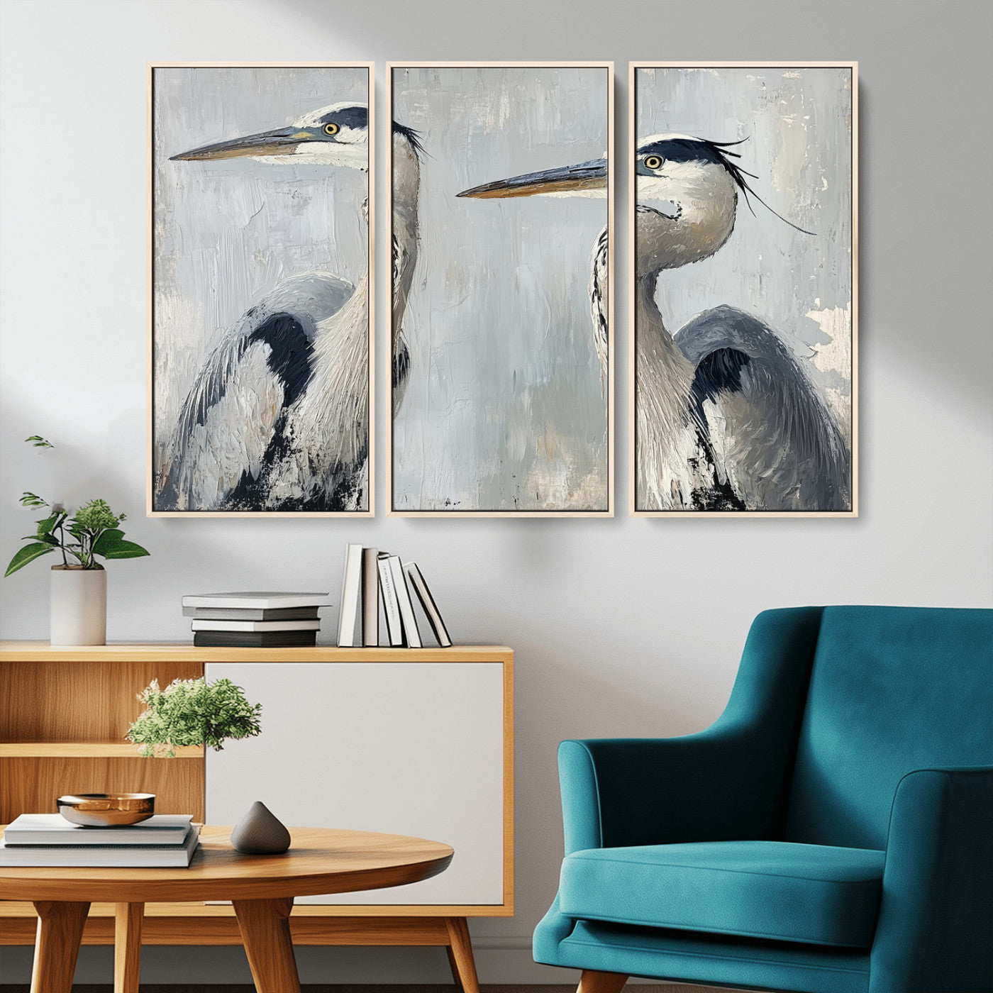 MGV-FC-48X32-3P - Bird Canvas Decor Wall Art Canvas Print, Framed Coastal Bird Pair Art Picture Print, Minimalist Wildlife Wall Perfect Coastal Minimalist Decor Artwork
