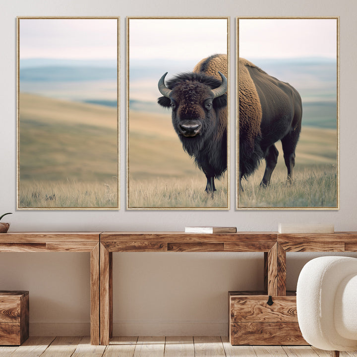 Bison Wall Art Wall Art Canvas Print, Buffalo Canvas Print Print, Framed American Bison Decor Art Print, Large Frontier Style Printing Perfect