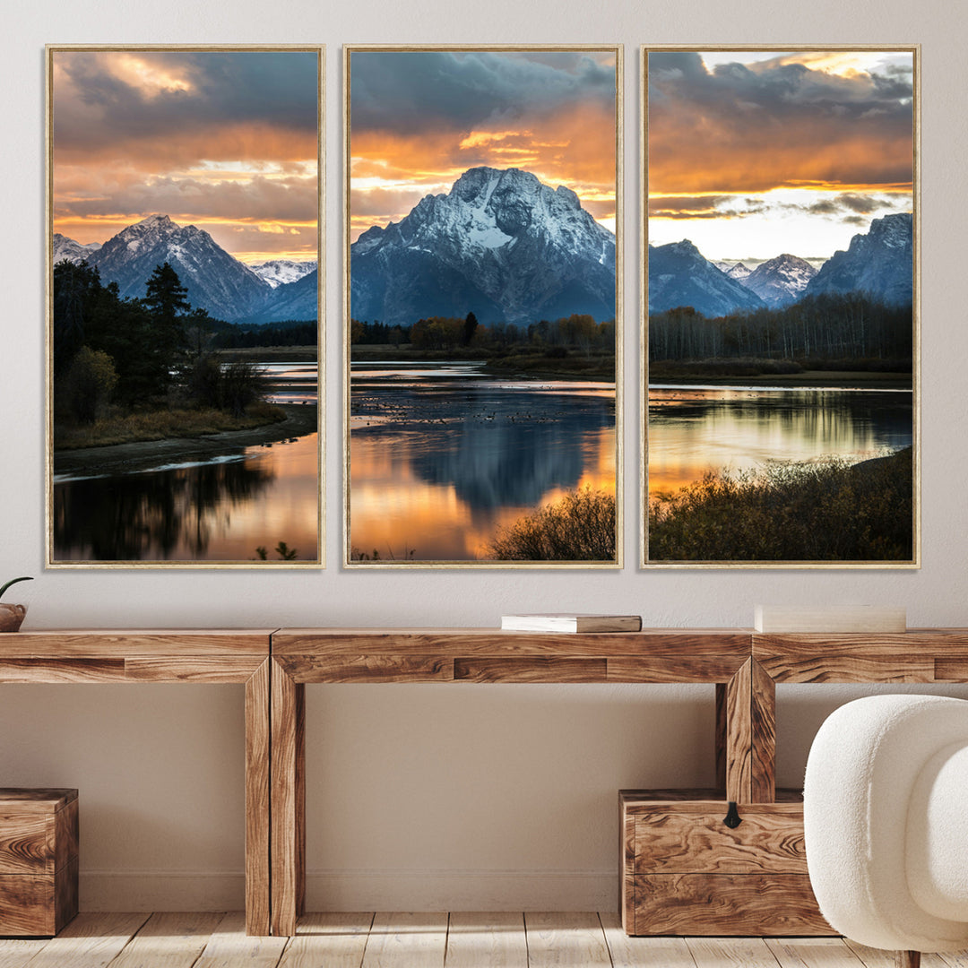 Mountain Sunset Wall Art Canvas Print, Framed Alpine Wilderness Art Picture Print, Golden Hour Perfect Wilderness Decor Artwork