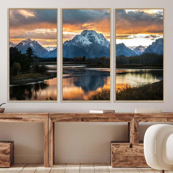 Mountain Sunset Wall Art Canvas Print, Framed Alpine Wilderness Art Picture Print, Golden Hour Perfect Wilderness Decor Artwork