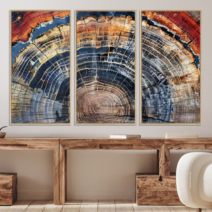 Tree Rings Canvas Wall Art Print, Framed Wood Texture Art Picture Print, Petrified Wood Perfect Modern Rustic Decor Artwork
