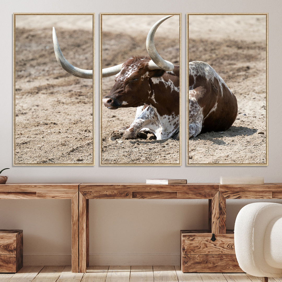 Texas Longhorn Wall Art Canvas Print, Framed Country Living Art Picture Print, Farmhouse Perfect Western Decor Artwork