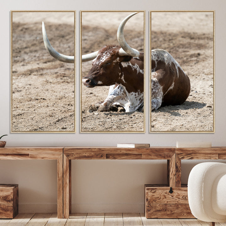 Texas Longhorn Wall Art Canvas Print, Framed Country Living Art Picture Print, Farmhouse Perfect Western Decor Artwork