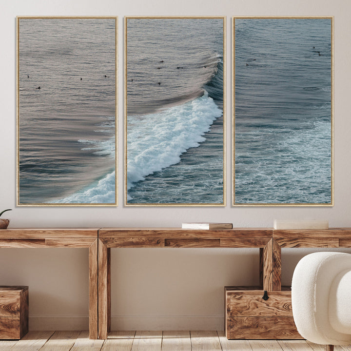 Ocean Waves Wall Art Canvas Print, Framed Coastal Serenity Art Picture Print, Surf Perfect Coastal Decor Artwork