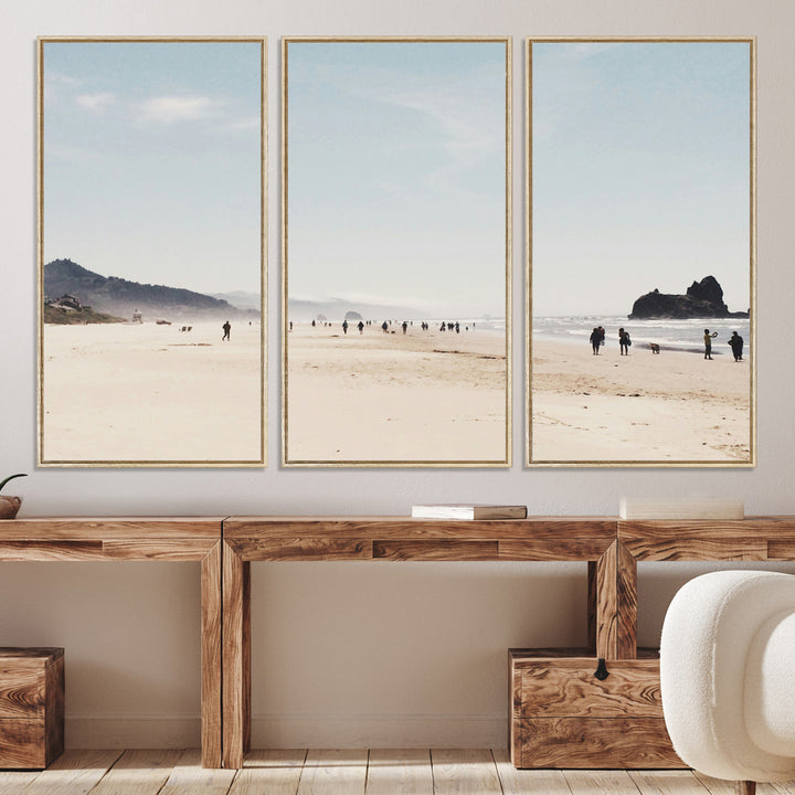 Minimalist Beach Wall Art Canvas Print, Framed Coastal Serenity Art Picture Print, Soft Sand Perfect Coastal Decor Artwork