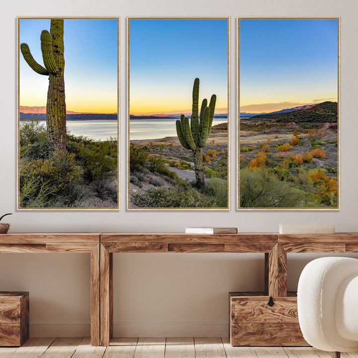 Saguaro Cactus Wall Art Canvas Print, Framed Desert Sunset Art Picture Print, Southwestern Perfect Southwestern Decor Artwork