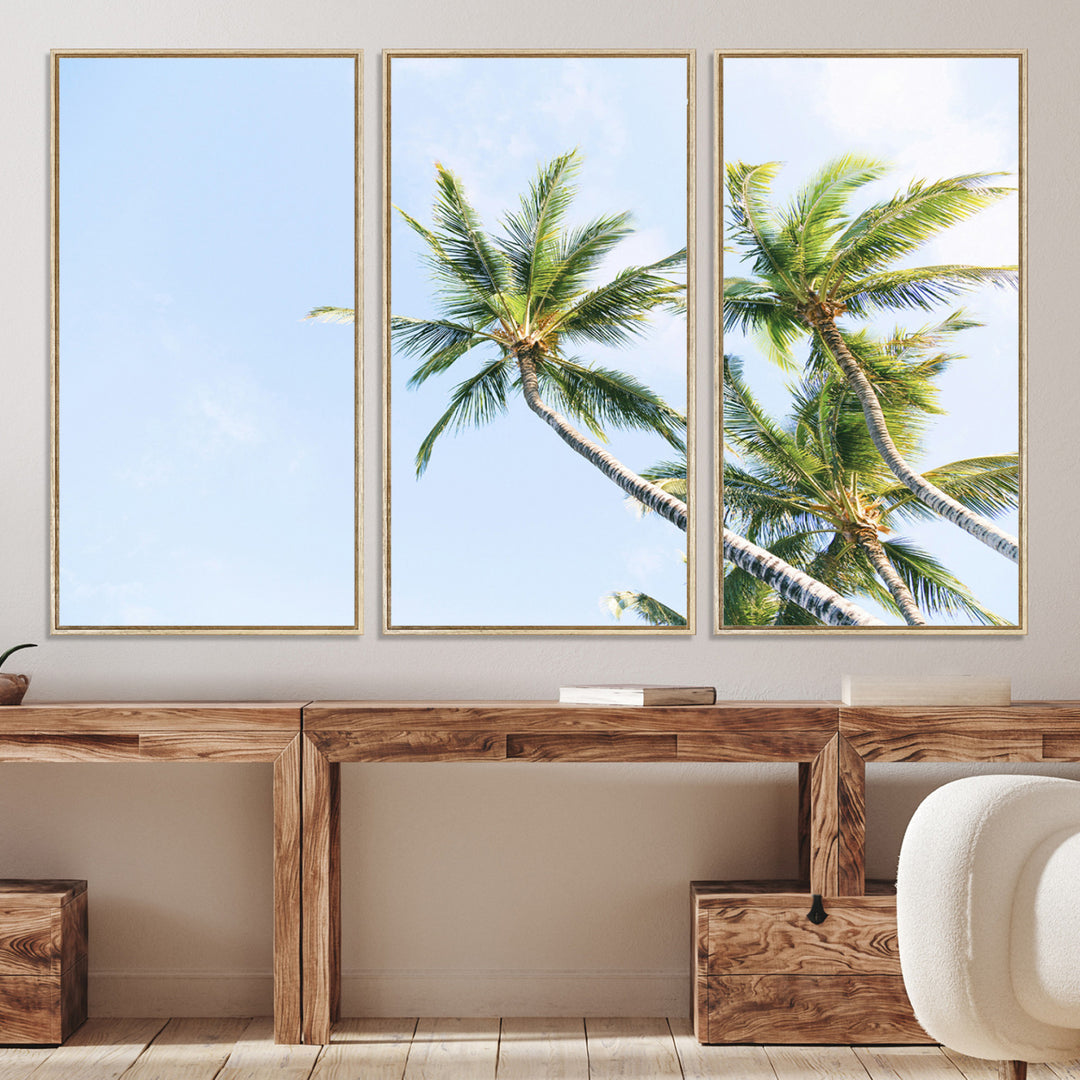 Palm Trees Wall Art Canvas Print, Framed Tropical Art Picture Print, Coastal Perfect Tropical Decor Artwork