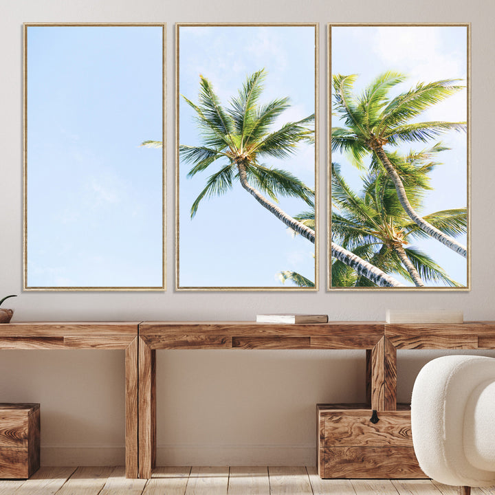 Palm Trees Wall Art Canvas Print, Framed Tropical Art Picture Print, Coastal Perfect Tropical Decor Artwork
