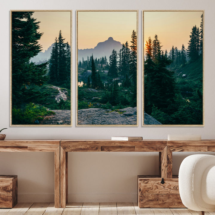 Mountain Wall Art Canvas Print, Framed Forest Serenity Art Picture Print, Mountain Perfect Rustic Decor Artwork