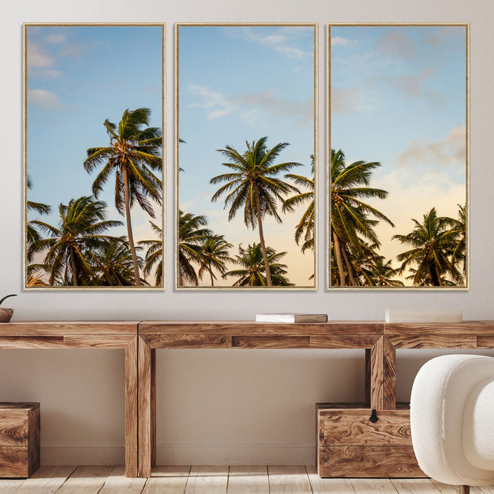 Palms Wall Art Canvas Print, Framed Tropical Art Picture Print, Coastal Perfect Coastal Decor Artwork